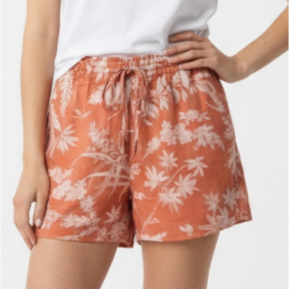 H&M Orange‎ White Tropical Print Drawstring Shorts Size Small